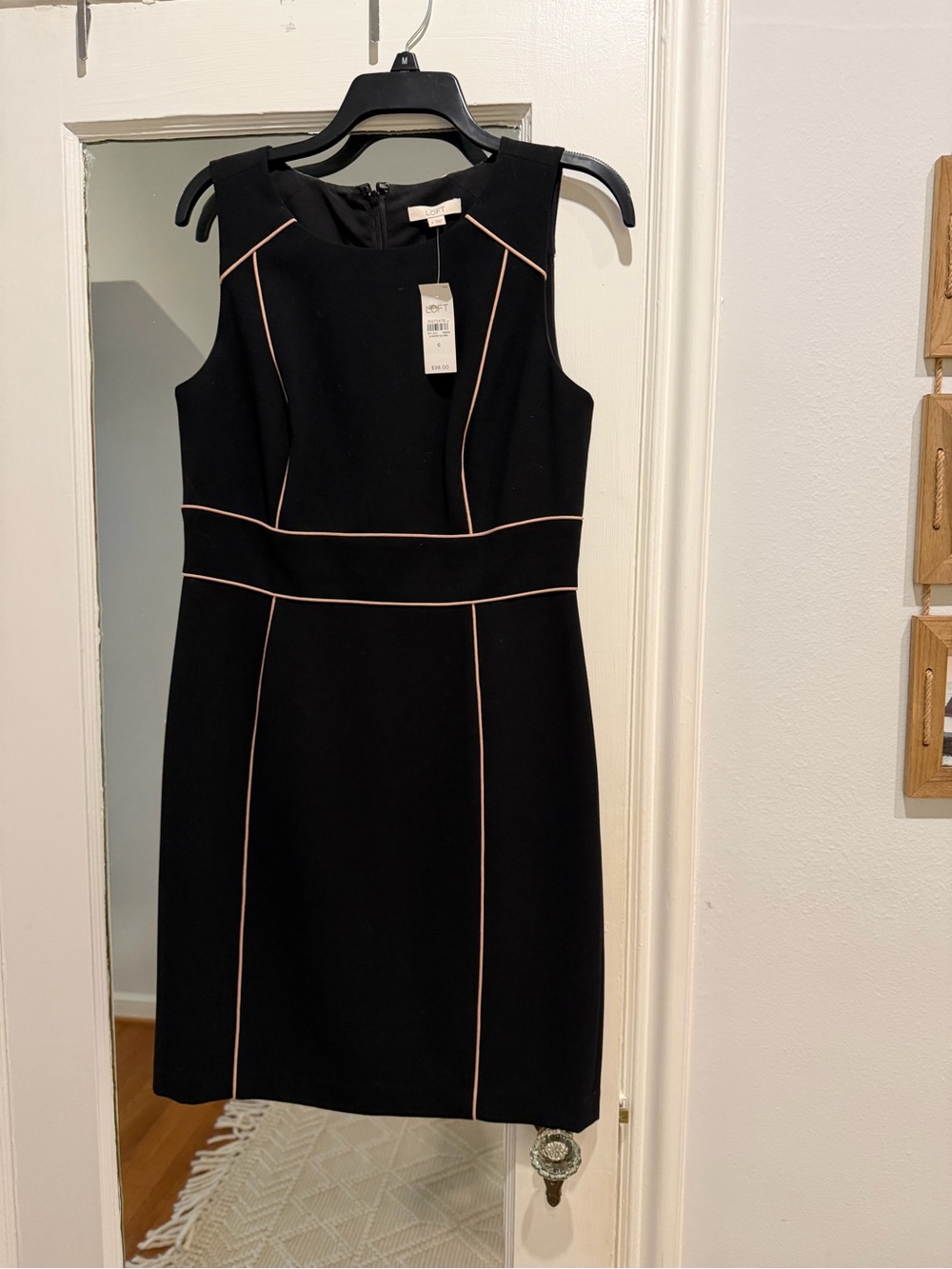 LOFT Black Midi Sheath Dress with Light Pink Piping